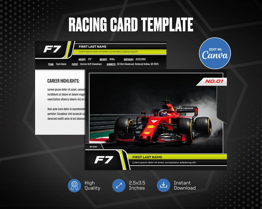 Racing Driver Trading Card Template Canva, Personalized Motorsport Card ...