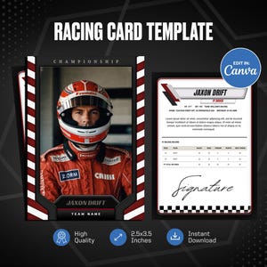 Rennkarte Canva Vorlage, personalisierte DIY Motorsport Karte, erstellen Sie Ihre eigene anpassbare Sportkarte, druckbare Schulteam Geschenke