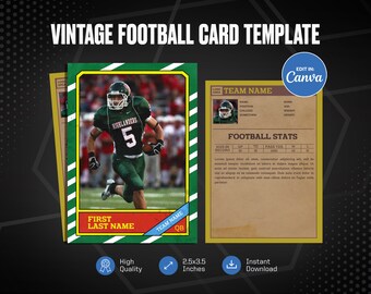Vintage Football Card Canva Template, Create Your Own Customizable Sports Card, Personalized DIY Sport Card, Printable School Team Gifts