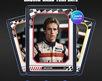 Plantilla de tarjeta de carreras de Canva, tarjeta de automovilismo personalizada, crea tu propia tarjeta deportiva personalizable, regalos imprimibles para equipos escolares
