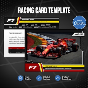 Rennkarte Canva Vorlage, personalisierte DIY Motorsport Karte, erstellen Sie Ihre eigene anpassbare Sportkarte, druckbare Schulteam Geschenke
