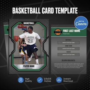 Basketbalkaart canvassjabloon, maak je eigen aanpasbare sportkaart, gepersonaliseerde doe-het-sportkaart, afdrukbare cadeaus schoolteam