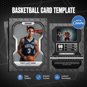 Criador de cartões de basquete Canva, crie seu próprio cartão esportivo personalizável, cartão esportivo personalizado faça você mesmo, brindes para times escolares para imprimir