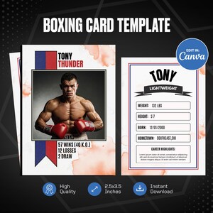 Plantilla Canva de tarjeta coleccionable de boxeo, crea tu propia tarjeta deportiva personalizable, tarjeta deportiva personalizada para hacer tú mismo, obsequios para equipos escolares imprimibles