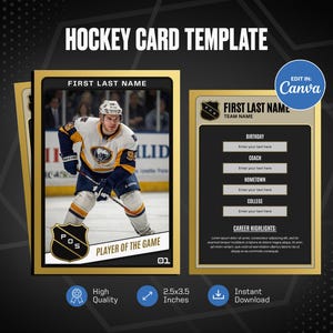 Hockey Card Ersteller Canva Vorlage, erstellt eure eigene anpassbare Trading Sportkarte, personalisierte DIY Sport, druckbare Schulteam Geschenke