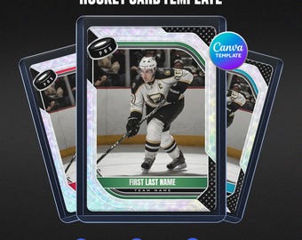 Crystal Sparkle Hockey Card Canva Template, Green Red Blue Theme, Puck Position Badge Player Info Back, Custom Athlete Gift Instant Download