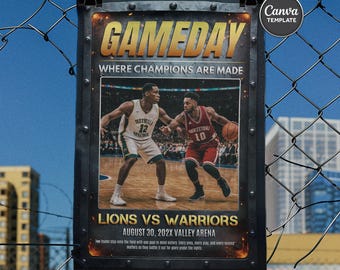 Pro Cinematic Basketball Gameday Poster Template Canva Editable A3, Team Flyer, Player Spotlight & Modern Sports Wall Art
