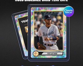 Holographic Baseball Player Trading Card Canva Template, Custom Athlete Collectible, Silver Gold Design, Personalized Sports Keepsake