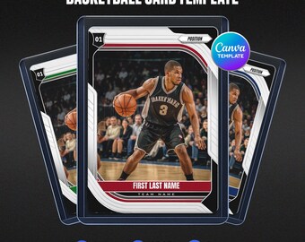 Basketball Card Canva Template, Silver Chrome Red Blue Green, Position Badge, Player Stats Back, Custom Athlete Collectible Instant Download