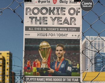Rookie Soccer Newspaper Template, Custom Player Poster, Editable Canva Design, Football Award Keepsake, Personalized Sports Gift