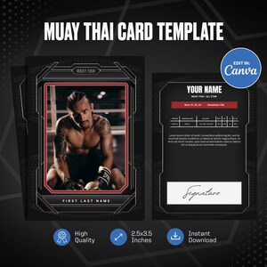 Modèle de toile de carte à collectionner Muay Thai, créez votre propre carte de sport personnalisable, carte de sport bricolage personnalisée, cadeaux d'équipe scolaire imprimables,