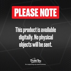 May include: A digital product announcement on a black background. The text "PLEASE NOTE" is in white letters on a red rectangle. The text below states the product is available digitally, and no physical objects will be sent. The bottom of the image says "Thank You".