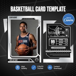 Criador de cartões de basquete Canva, crie seu próprio cartão esportivo personalizável, cartão esportivo personalizado faça você mesmo, brindes para times escolares para imprimir