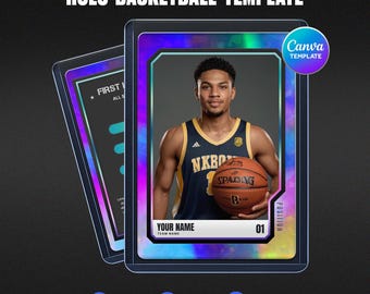 Holo Rainbow Basketball Card Canva Template, Black Gold Design, Custom Athlete Player Card, Personalized Sport Collectible, Instant Download