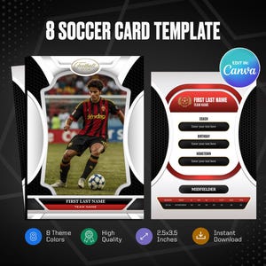 Modelo de cartão de troca de futebol Canva, crie seu próprio cartão esportivo personalizável, cartão esportivo personalizado DIY, presentes de time escolar para impressão