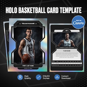 Holo Basketball Karte Canva Vorlage, erstellen Sie Ihre eigene anpassbare Sportkarte, personalisierte DIY Sportkarte, druckbare Schulteam Geschenke