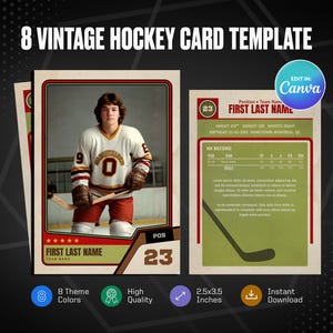 Vintage hockeykaart canvassjabloon, maak je eigen aanpasbare sportkaart, gepersonaliseerde doe-het-sportkaart, afdrukbare cadeaus schoolteam