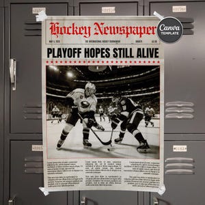 Editable Hockey Gameday Newspaper Style A3 Poster Canva Template, Custom Sports Flyer and Team Schedule Poster for Clubs and Schools