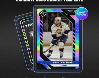 Rainbow Holo Hockey Card Template, Cosmic Cobalt Cosmic Coral, Player Stats Back, Personalized Ice Sport Collectible, Instant Download
