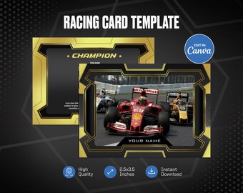 Gold Racing Card Canva Template, Custom Athlete Collectible, Personalized Driver Keepsake, Sport Photo Card, Printable Instant Download
