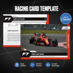 Rennkarte Canva Vorlage, personalisierte DIY Motorsport Karte, erstellen Sie Ihre eigene anpassbare Sportkarte, druckbare Schulteam Geschenke