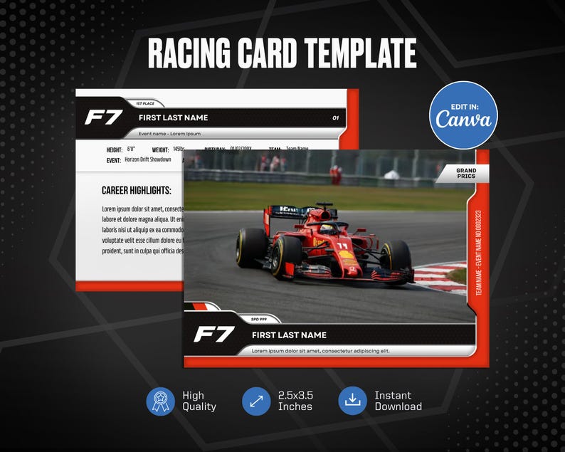 Racing Card Canva Template, Personalized DIY Motorsport Card, Create ...