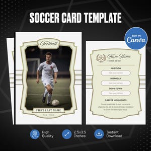 Fußball Sammelkarte Canva Vorlage, erstellen Sie Ihre eigene anpassbare Sportkarte, personalisierte DIY Sportkarte, druckbare Schulteam Geschenke