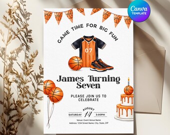Kids Basketball Canva Birthday Invitation, Custom Editable Sport Party Template, Boys Hoops Celebration Card, Party Printable
