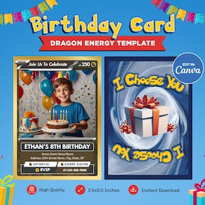 Birthday Invitation Card Template, Pokeman Dragon Themed Custom Card, Customizable Trading Card Canva, Personalized DIY Pokemone Tcg