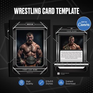Modelo de canva para cartão colecionável de luta livre, crie seu próprio cartão esportivo personalizável, cartão esportivo DIY personalizado, presentes para equipe escolar imprimíveis