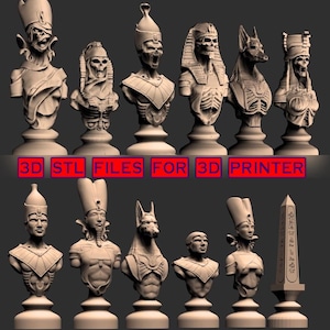 15 ARQUIVOS STL Conjunto de xadrez egípcio para impressão 3D, impressão 3D stl, arquivos de impressora 3D, download digital, impressões digitais, pacote stl Digital, arquivo,