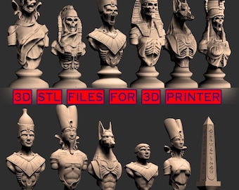 15 FILE STL Set di scacchi egiziani per stampa 3D, stampa 3D stl, file per stampante 3D, download digitale, stampe digitali, pacchetto stl Digitale, file,