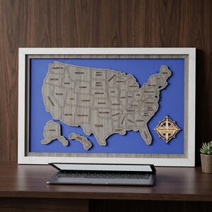 USA Wooden Map Puzzle – Track Your 50-State Travel Journey with Custom Engraved Nameplate