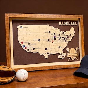 Personalized Baseball Stadium Map Labeled by Team Names – Wooden Ballpark Art Gift for MLB Fans
