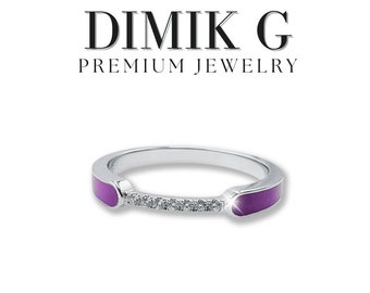 Sterling Silver Cubic Zirconia Ring, Pink Enamel Jewelry