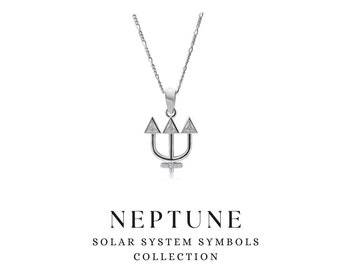 Neptun Symbol Anhänger - Sterling Silber Zirkonia, Sternzeichen Fische