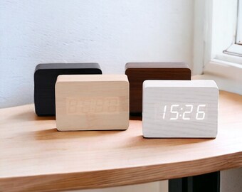 Reloj despertador de la mañana, alarma de madera, reloj rectangular digital, reloj de madera, reloj de noche, reloj de mesa, decoración del hogar, reloj de noche, regalo único