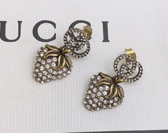 Vintage Gucci Strawberries Earring Studs Fruit Diamond Earrings