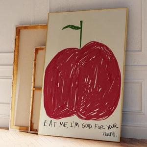 Retro Apple Digital Print, Modern Kitchen Wall Decor, Dining Room Poster, Mid Century Printable Art,  Creative Apartment Prints, Food Art
