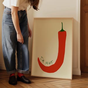 Chilli Art Print - i Am Hot Chilli Print - Aesthetic Chilli Wall Art - Trendy Funny Print - Hand Drawn Print -  Chilli Poster, Kitchen Decor