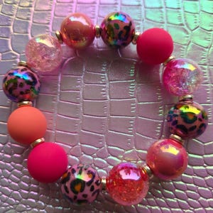 Bracelet Pink/Pink with Leopard Beads