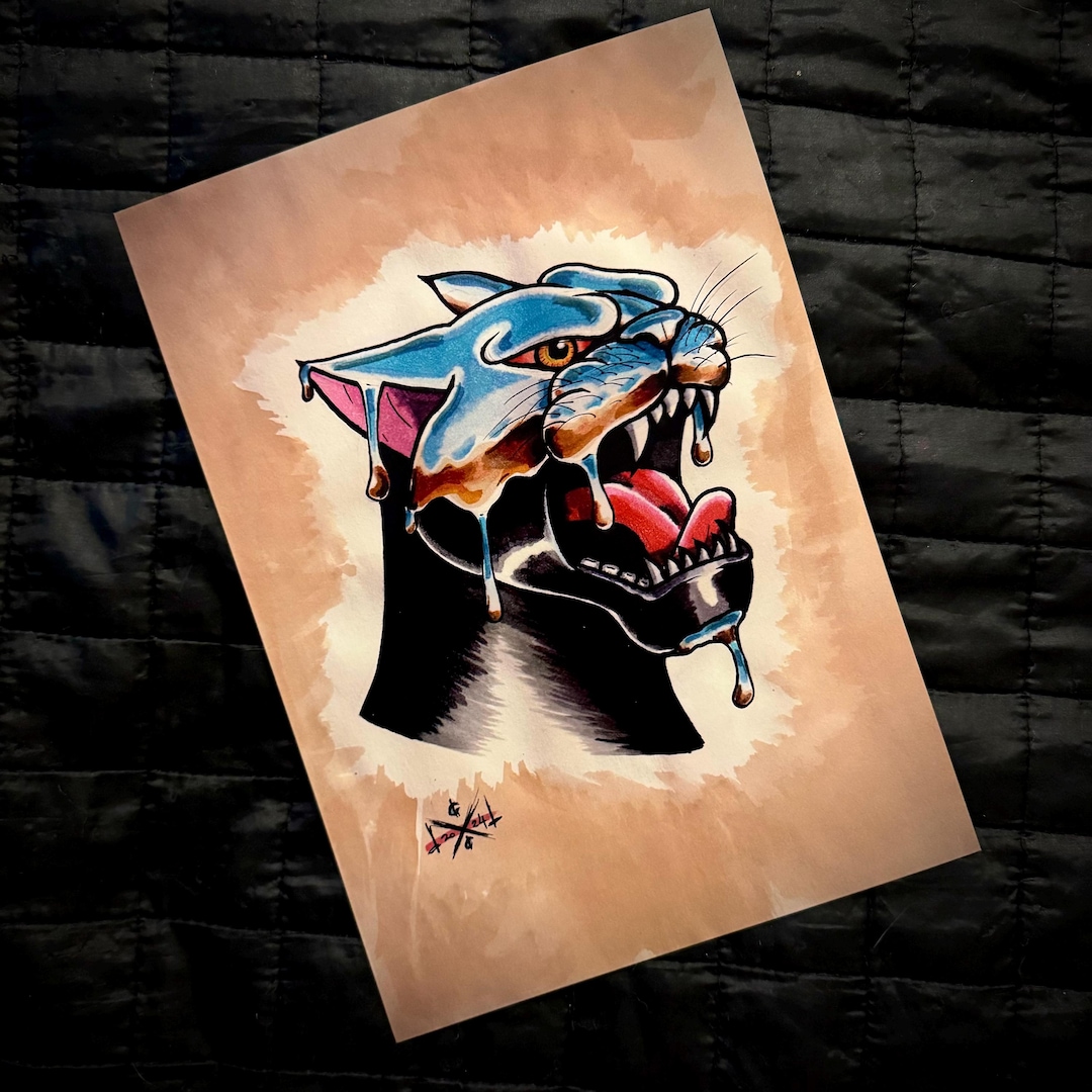 Chrome Panther Tattoo Flash 200gsm A4 Poster Print - Etsy