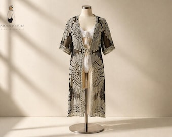 Sheer Lace Overlay Dress | Boho Crochet Swim Cover-Up, Lightweight Resort Wear