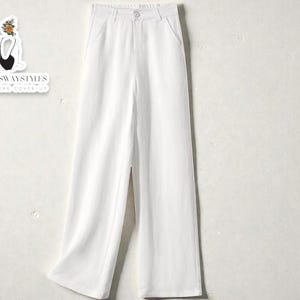 Elastiska dambyxor med knappgylf | Vida bantningsbyxor | Minimalistisk stil med hög midja | Vardagsoutfit för damer