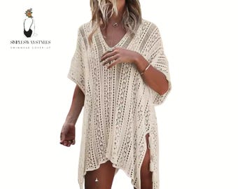 Women's Swimsuit Cover-Up | Stylish Loose Short Sleeve Dress | Fashionable Beach Outfit