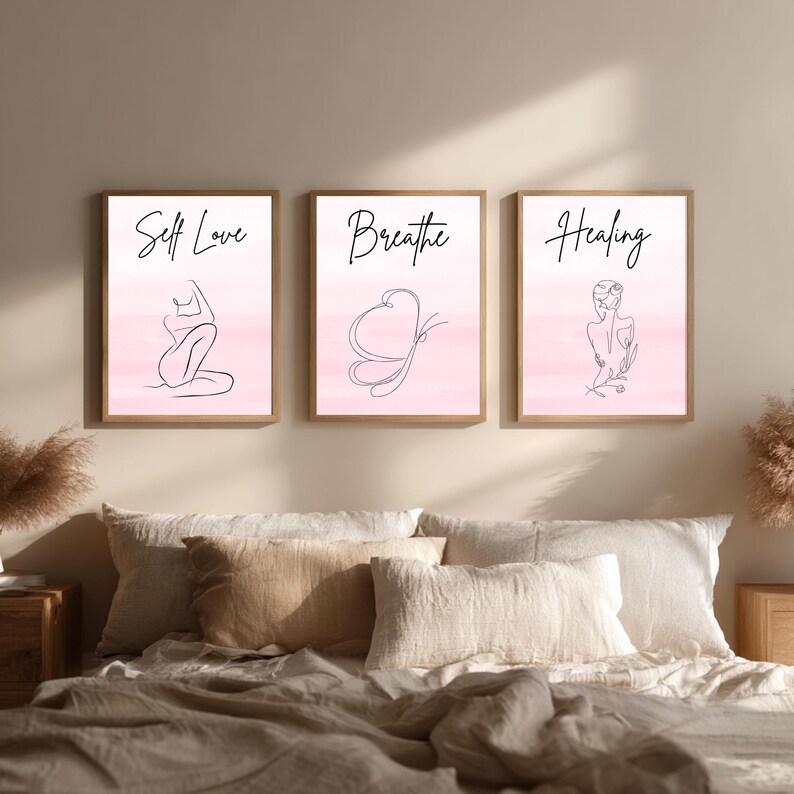 Self R Love Line Self Love Line Art Prints – Pink Affirmation Bedroom Decor (set of 3 ...