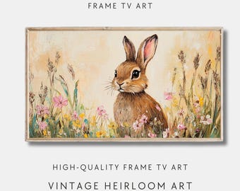 Osterhase Rahmen TV Kunst: Frühling Wildblumen Gemälde (Digitaler Download)
