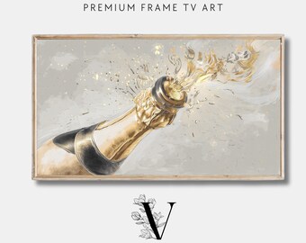 Arte para TV com moldura de champanhe para o Ano Novo, Arte para TV de Véspera de Ano Novo, Decoração de festa de Ano Novo dourada, Download de arte para TV com moldura Samsung