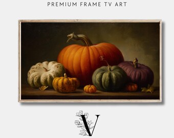 Halloween Samsung Frame TV Art, Pumpkins Oil Painting, Rustic Fall Art, Instant Download Autumn, Thanksgiving Decor Vintage