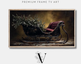 Santa's Schlitten Weihnachtsrahmen TV Kunst, klassisches Erb Weihnachtsölgemälde, launisches Feiertagsdekor, Ralph Lauren Weihnachten inspiriert